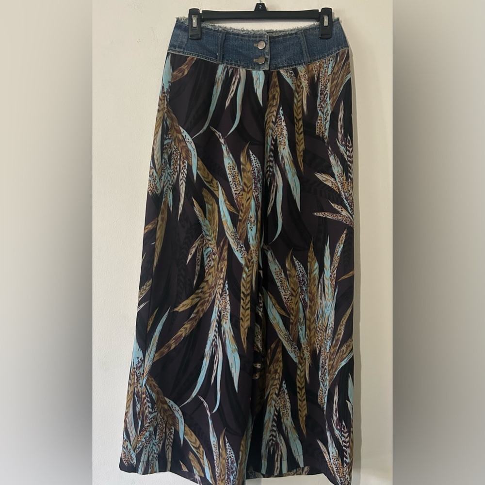 Lucent Korean Brand- Stylish Black and Blue Flare Pants with Denim Waistband